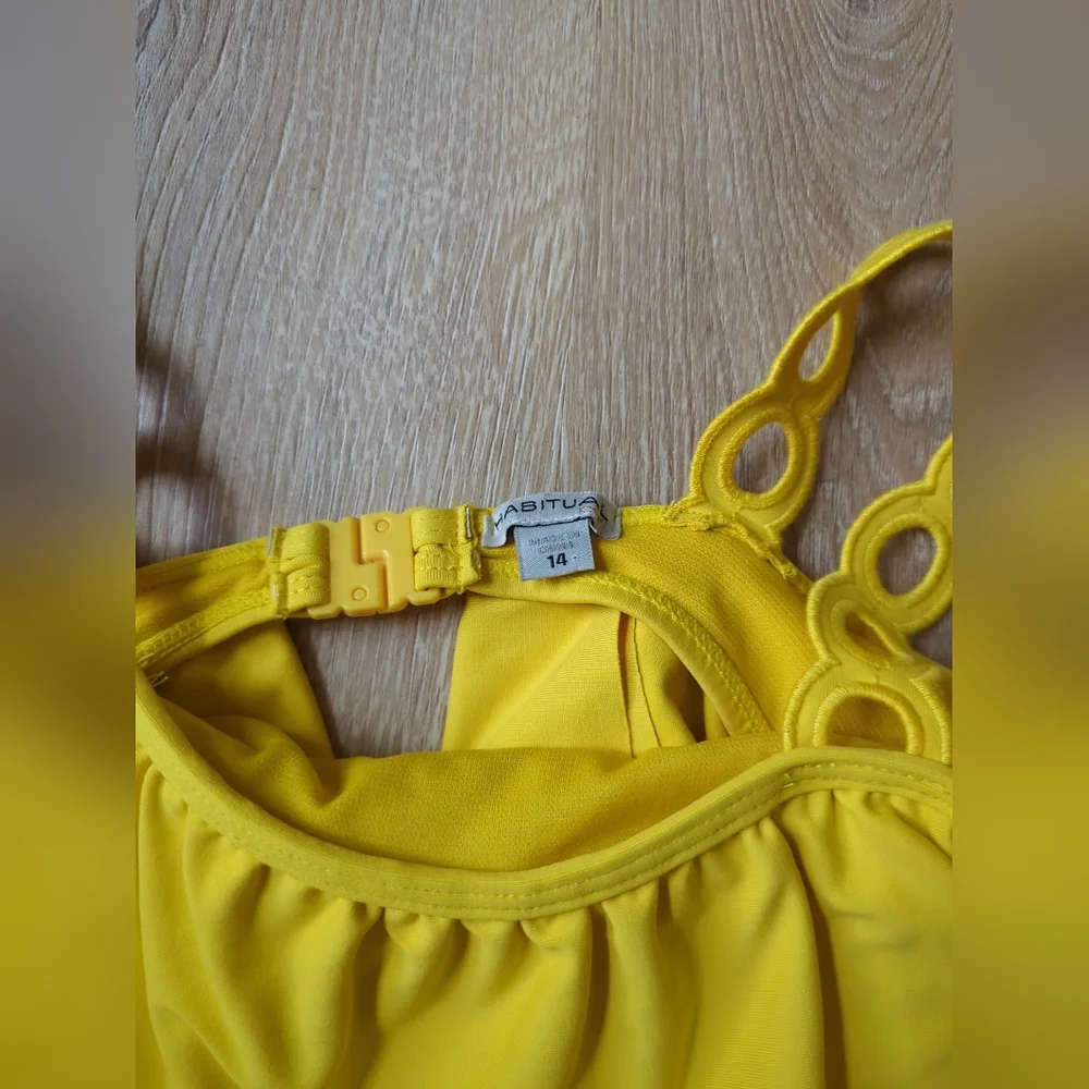 Habitual Girls Yellow 2 Piece Eyelet Ruffle Top And  Bikini Bottoms Swimsuit